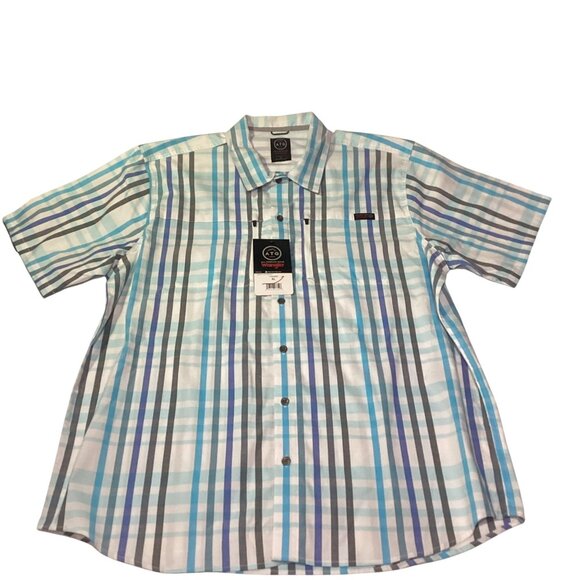 Wrangler Men's All Terrain Gear Horizon Short SL Shirt Size XL White Blue New - Picture 1 of 3